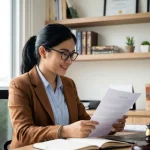 Legal Officer perusahaan sedang meninjau dokumen hukum dan kontrak bisnis